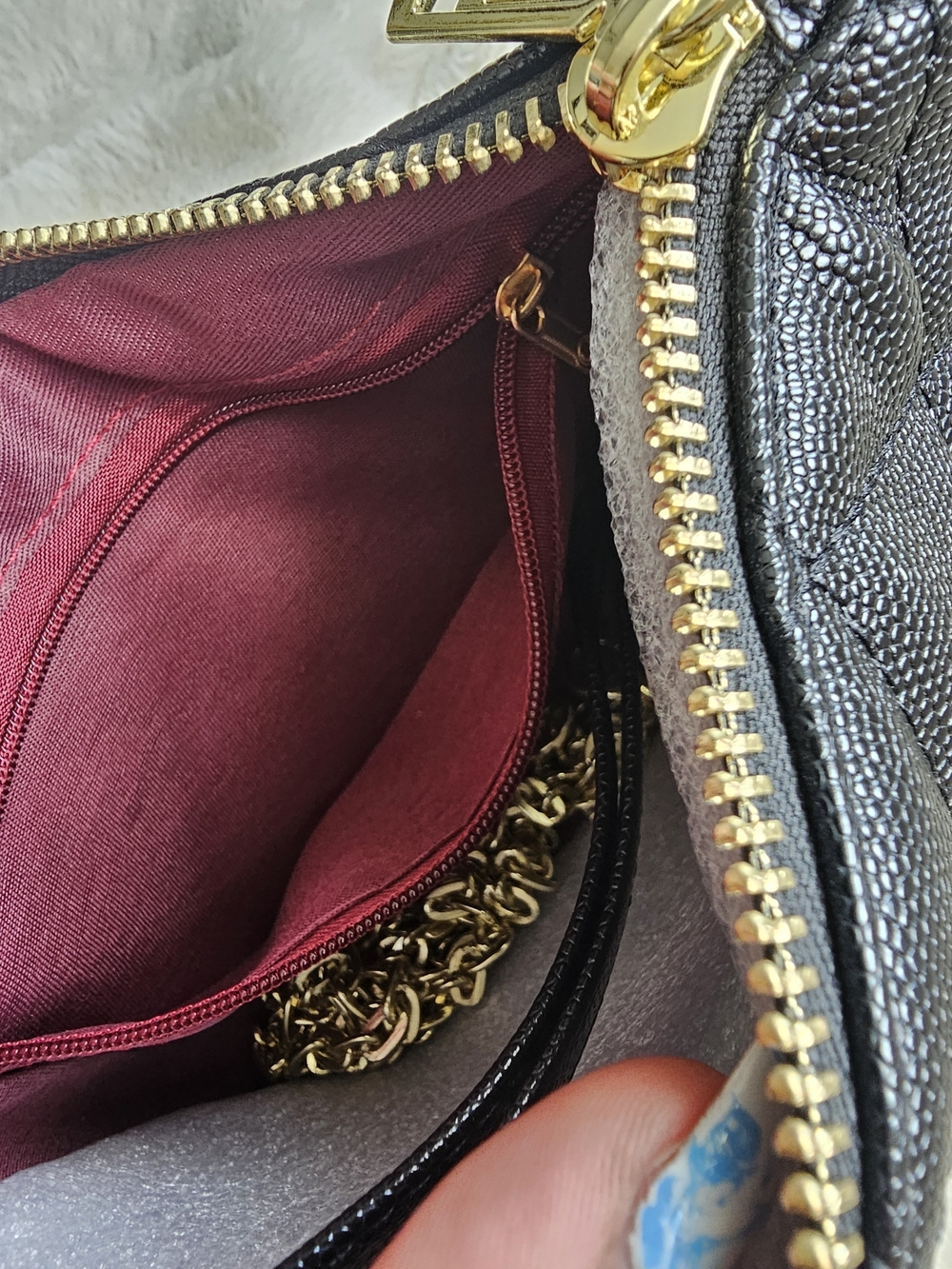 Black Quilted Leather Crossbody with Gold Emblem - Picture 5 of 10